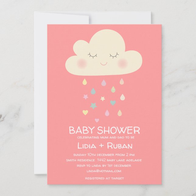 Invitation Baby shower nuage pluvieux (Devant)