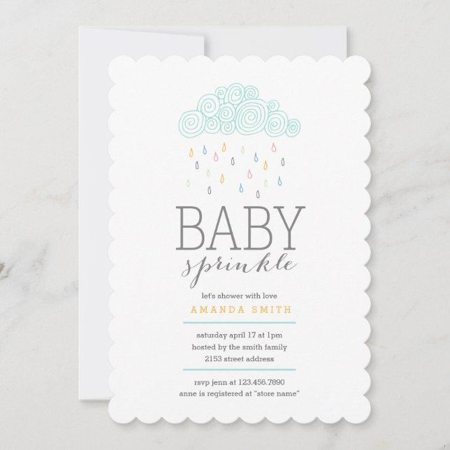 Invitation Baby shower nuages de pluie (Devant)