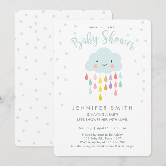 Invitation Baby shower nuageux Raindrop Love (Devant / Derrière)