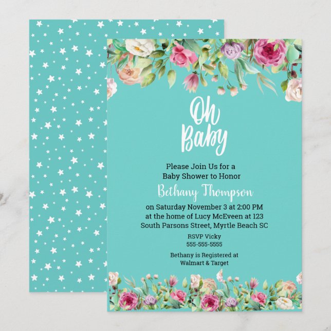 Invitation Baby shower Nuetral_Oh bébé (Devant / Derrière)