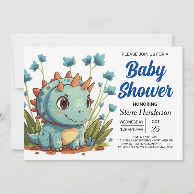 Invitation Baby shower numérique Boho Enchanted Dinosaur Boy (Devant)