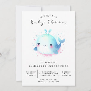 Invitation Baby shower numérique de baleine amusant