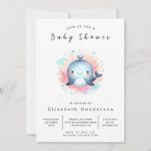 Invitation Baby shower numérique de baleines enchanté