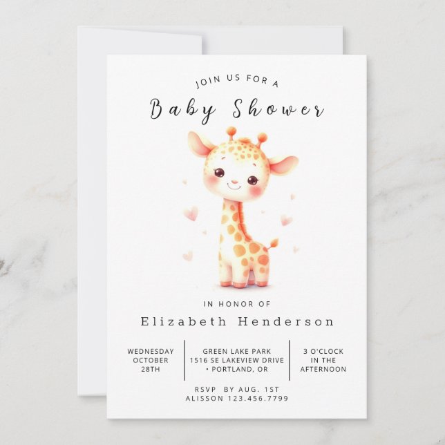 Invitation Baby shower numérique simple en girafe (Devant)