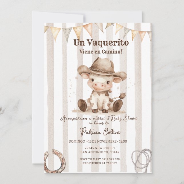 Invitation Baby shower occidental espagnol Vaquerito Cowboy (Devant)