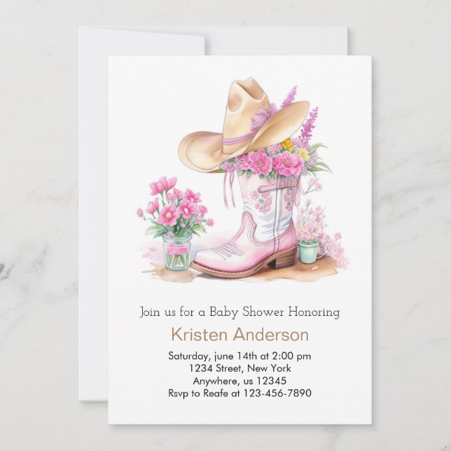 Invitation Baby shower occidental Fleur sauvage (Devant)