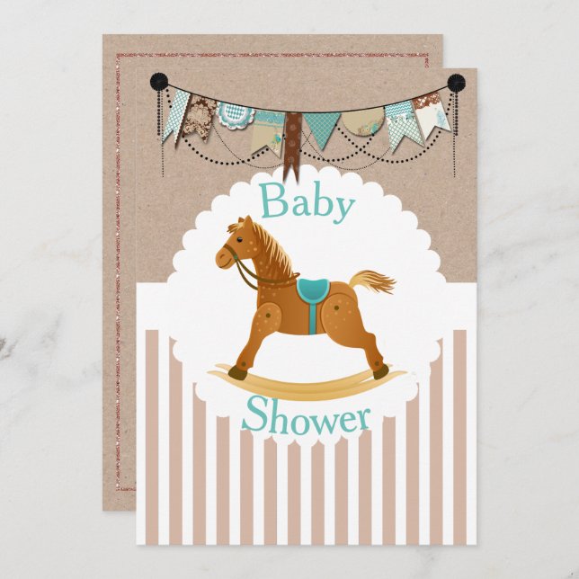 Invitation Baby shower occidental rustique de cheval de (Devant / Derrière)