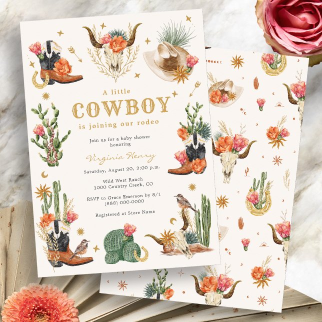 Invitation Baby shower occidental sauvage de Cowboy (Boho Cowboy Wild West Baby Shower Invitation by Painted Paperie
)
