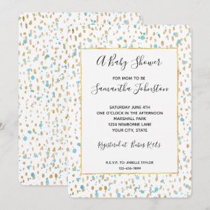 Invitation Baby shower Ocean Blue Gold Sand Dots