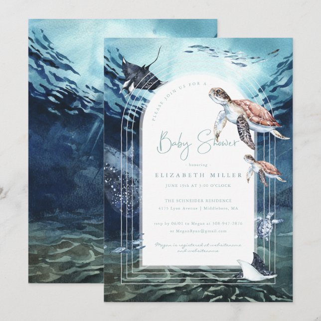 Invitation Baby shower océanique de la tortue de mer Invitati (Devant / Derrière)