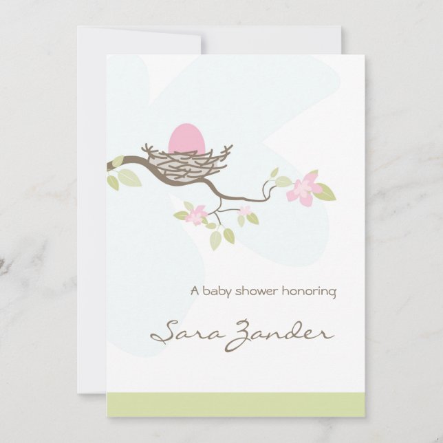 Invitation baby shower - Oeuf rose dans le nid (Devant)