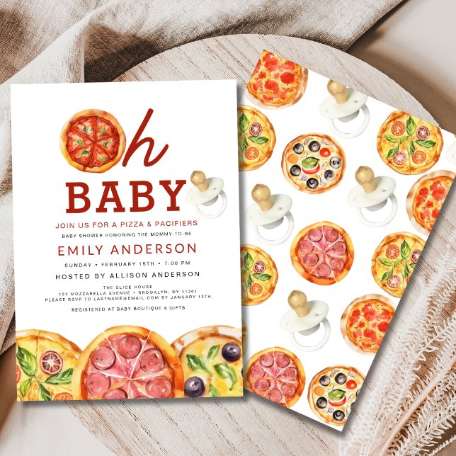 Invitation Baby shower Oh Baby Pizza & Pacifiers (Créateur téléchargé)