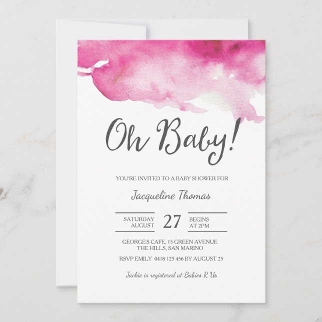 Invitation baby shower | Oh Bébé rose (Devant)