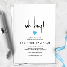 Invitation Baby shower Oh Boy Blue Heart Modern