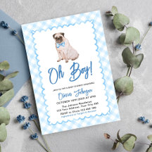 Baby Shower Oh Boy Gingham Bleu Chien