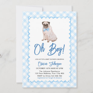Invitation Baby Shower Oh Boy Gingham Bleu Chien