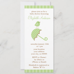 Invitation Baby shower Oiseau Parapluie Vert