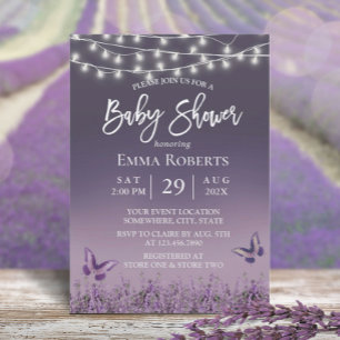 Invitation Baby shower Ombre violet de papillon de fleurs de 