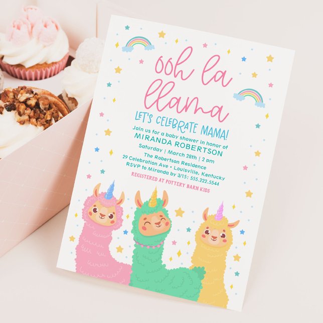 Invitation Baby shower Ooh La Llama Rainbow et Stars (Créateur téléchargé)