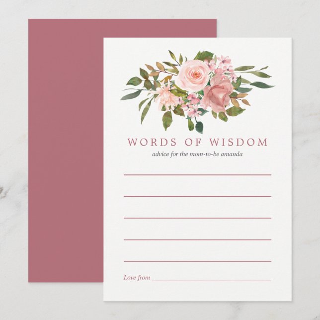 Invitation Baby shower or Blush et Rose Conseils pour maman (Devant / Derrière)