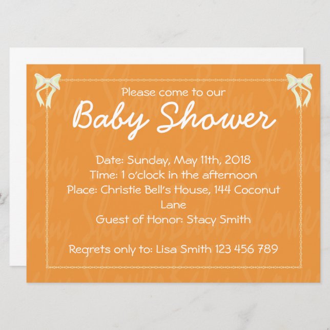 Invitation Baby shower orange (Devant / Derrière)
