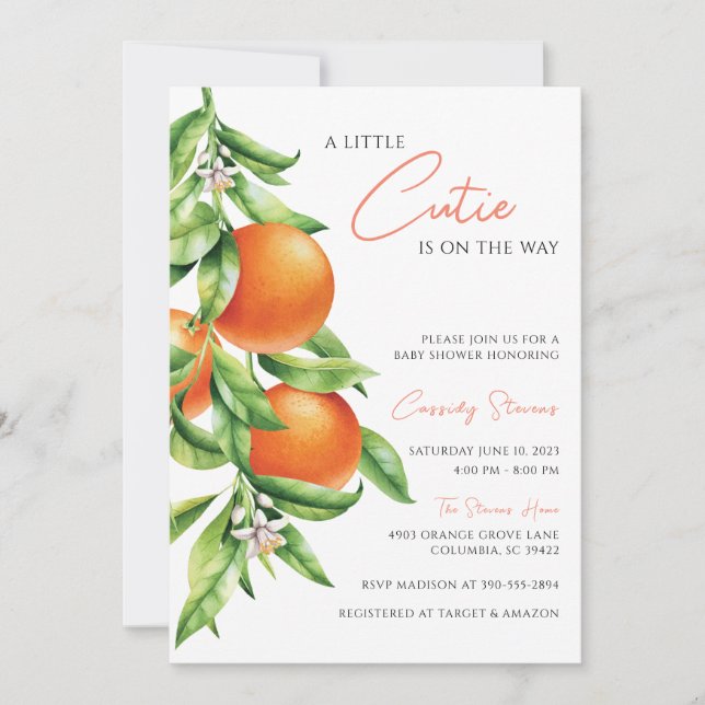 Invitation Baby shower Orange Citrus Cutie sur le chemin (Devant)