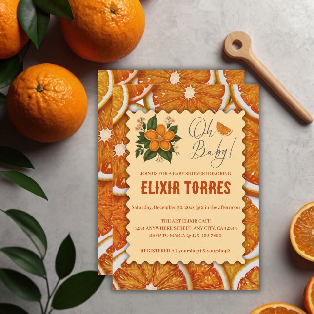 Invitation Baby shower orange Citrus élégant et moderne (Créateur téléchargé)