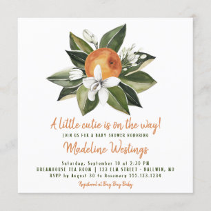 Invitation Baby shower Orange Cutie Genre Neutre
