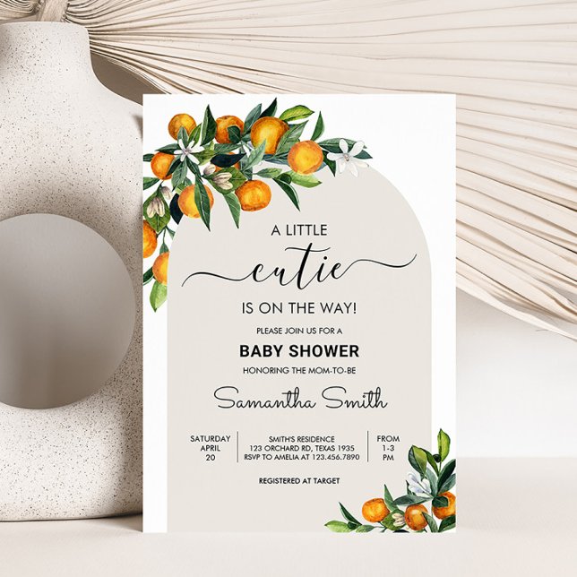 Invitation Baby shower orange de Little Cutie Citrus (Gender Neutral Citrus Baby Shower Invitation)