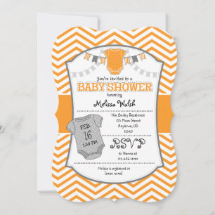 Invitation Baby shower Orange Grey Chevron