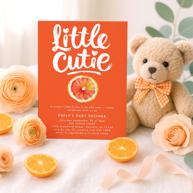 Invitation Baby shower orange Little Cutie White Text (Créateur téléchargé)
