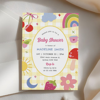 Invitation Baby-Shower Original Dessin Animé Rétro