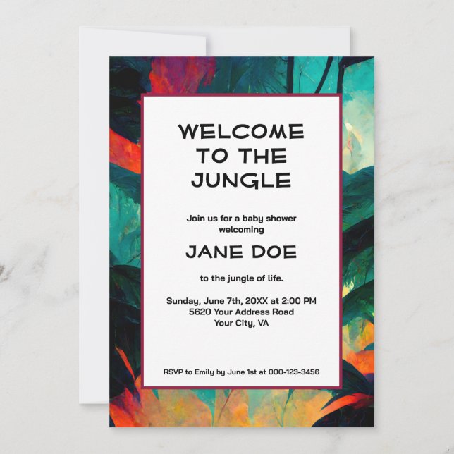 Invitation Baby shower ou fête des bébés nouveau-nés - Jungle (Devant)