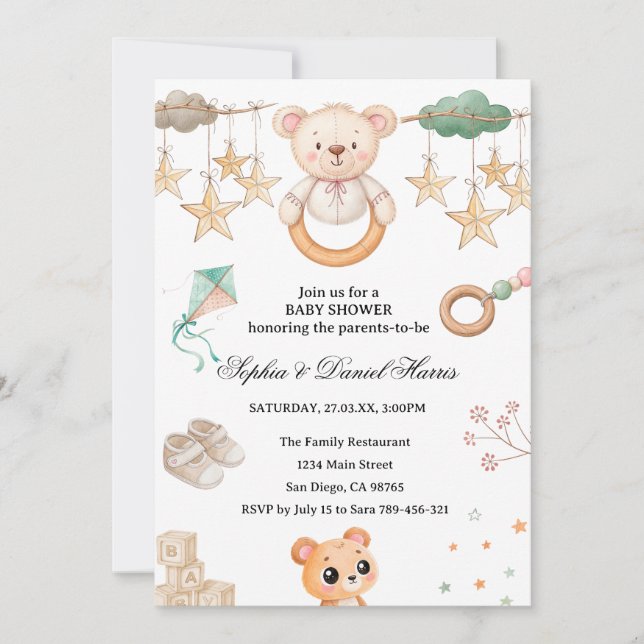 Invitation Baby shower Ours Boho (Devant)