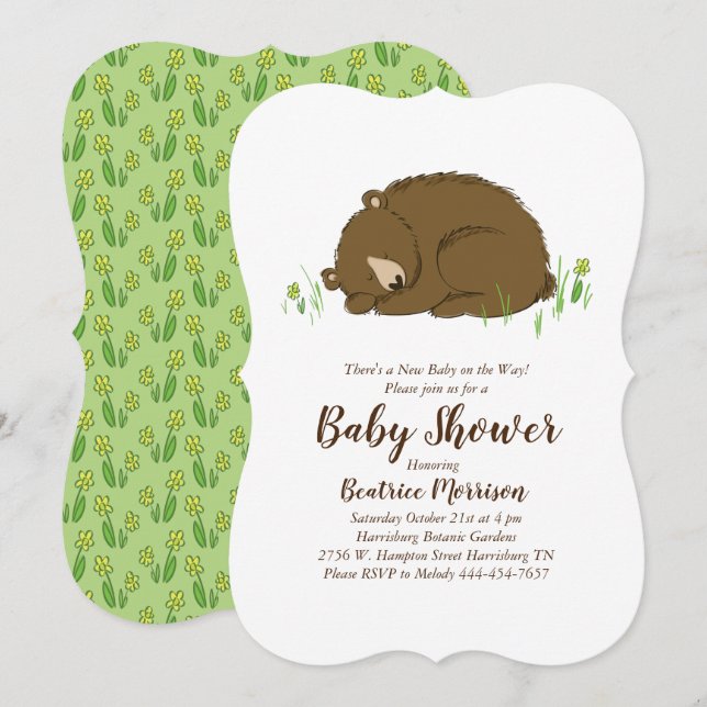 Invitation Baby shower Ours Brown Animaux de forêt (Devant / Derrière)