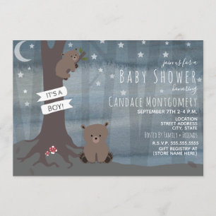 Invitation Baby shower Ours de nuit Woodland