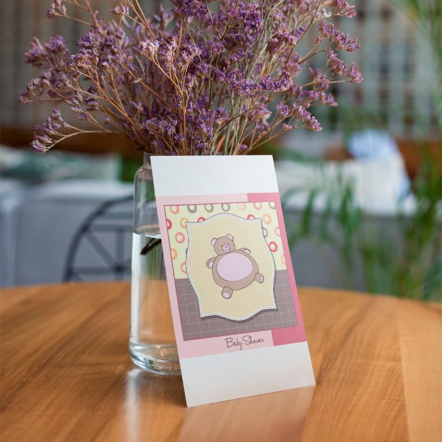 Invitation Baby shower ours en peluche avec cercles rétro (Créateur téléchargé)