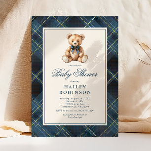 Invitation Baby Shower Ours en Peluche Classique à Carreaux B