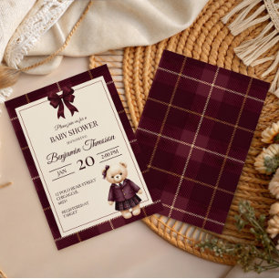 Invitation Baby shower ours en peluche de luxe élégant