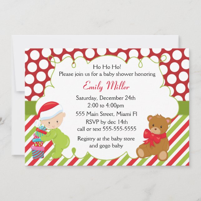 Invitation baby shower Ours en peluche de Noël (Devant)