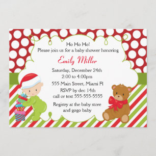 Invitation Baby shower Ours en peluche de Noël