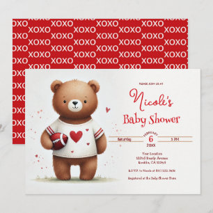 Invitation Baby Shower ours en peluche et football pour bébé 
