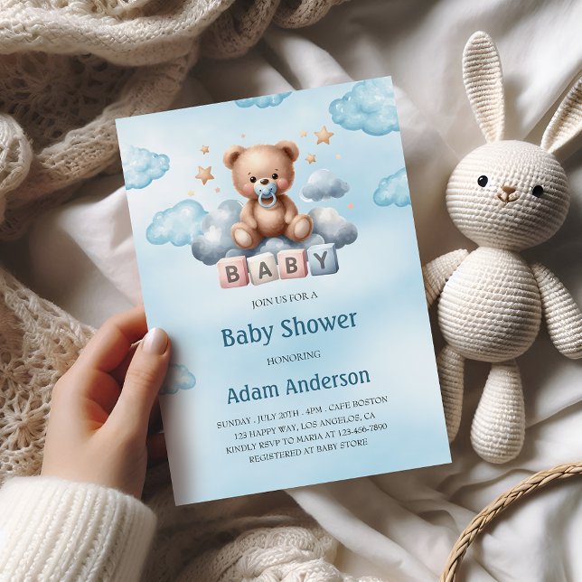 Invitation Baby shower Ours En Teddy - Baby Boy (Créateur téléchargé)