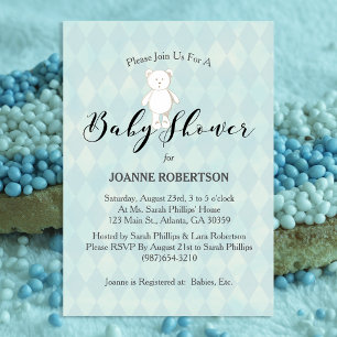 Invitation Baby Shower Ours en Teddy Blanc Diamant Bleu