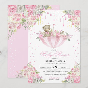 Invitation Baby shower Ours En Teddy Pink Baby Sprinkle Parap
