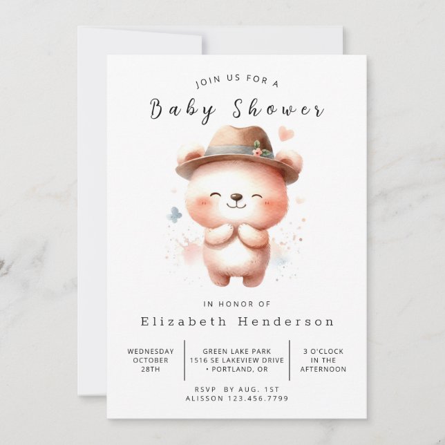Invitation Baby shower Ours numérique Woodland (Devant)