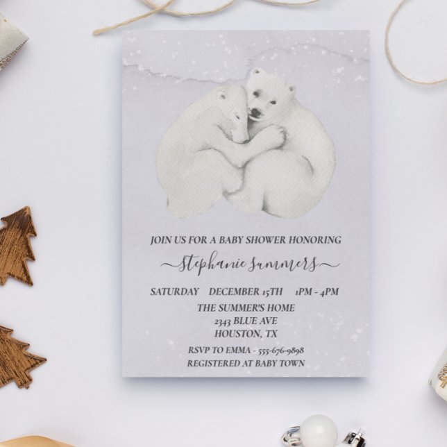 Invitation Baby shower Ours Polaire Cubs Aquarelle d'hiver (Créateur téléchargé)