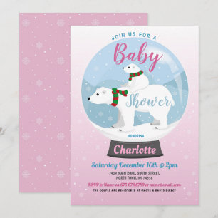 Invitation Baby shower Ours polaire d'hiver Globe des neiges 