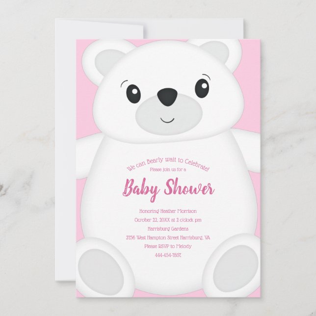 Invitation Baby shower Ours rose (Devant)