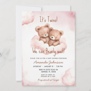 Invitation Baby shower Ours Rose Twins